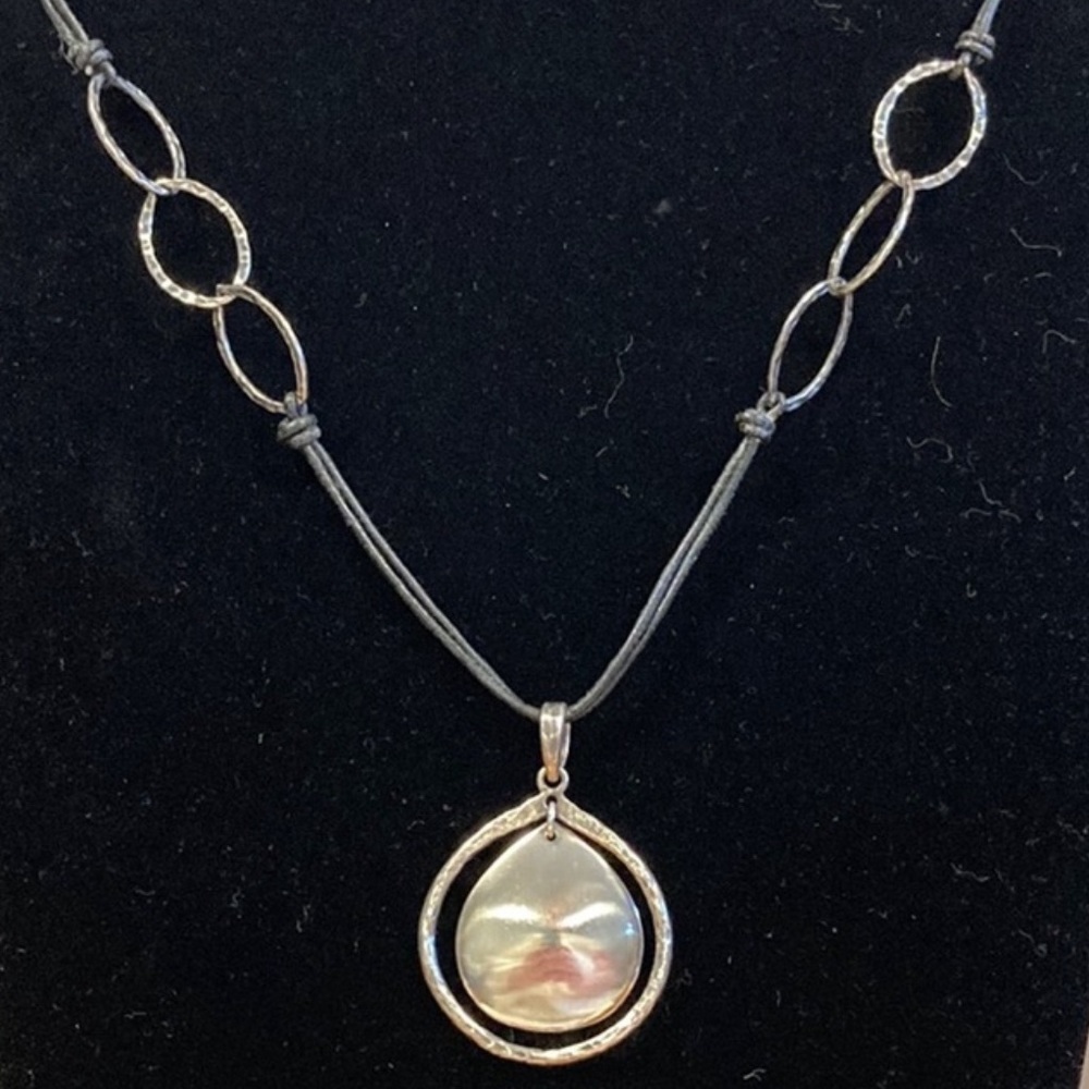 Retired ~ Sterling Silver Pendant & Black Leather Necklace